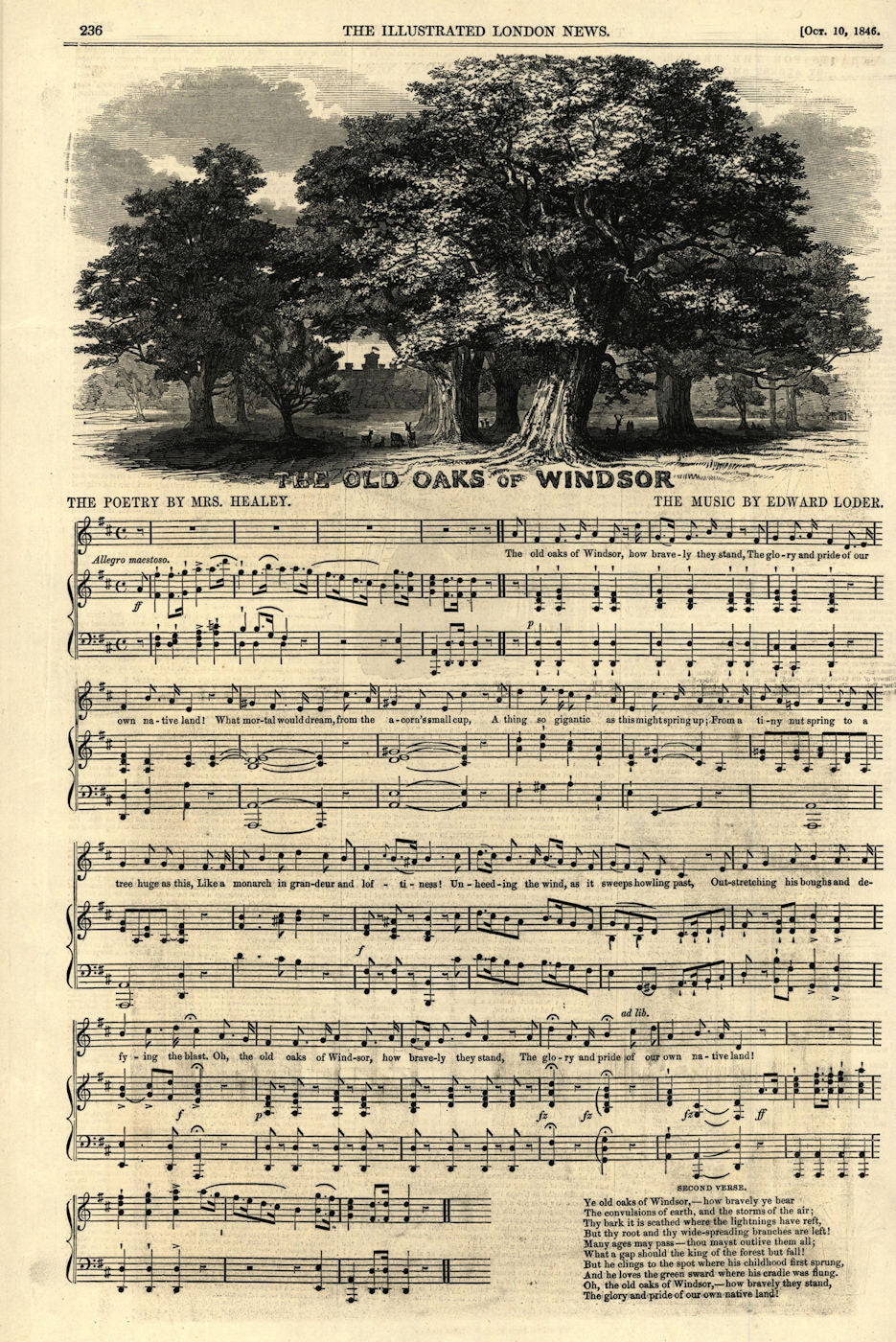 The Old Oaks of Windsor. Sheet music. Healey. Edward Loder 1846 print